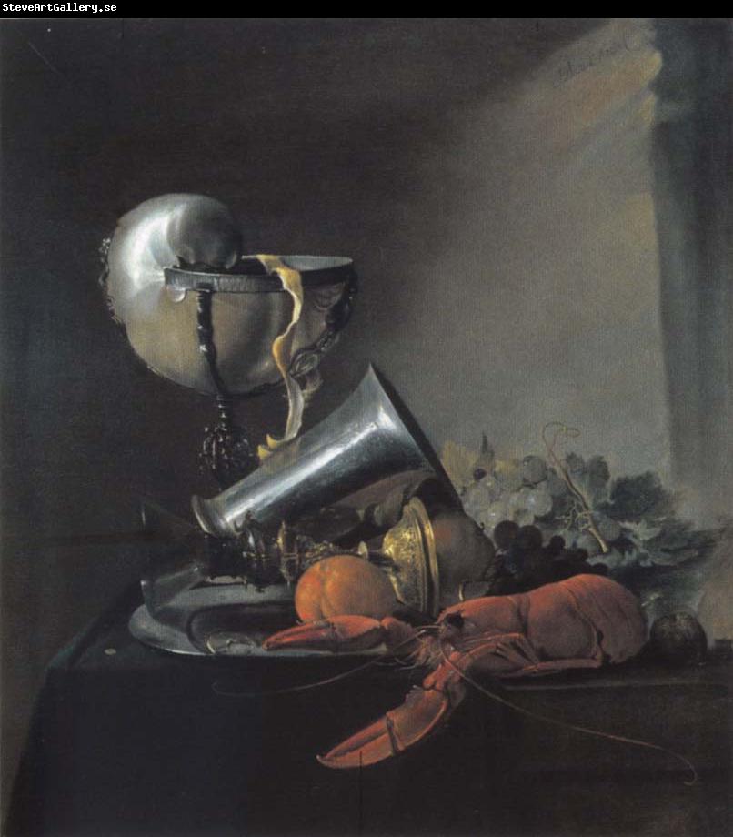 Jan Davidsz. de Heem Style life with Nautiluspokal and lobster